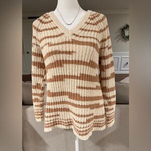 J.Jill sweater Women’s small Fun Cream & Tan v~neck
